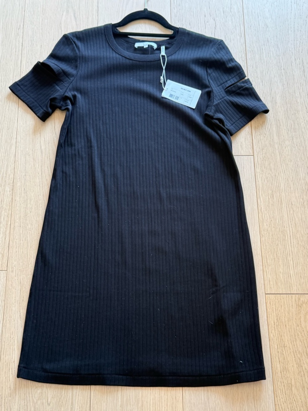 Helmut Lang Wide Rib Knit Dress Black Size L BNWT Minimalist Designer Staple